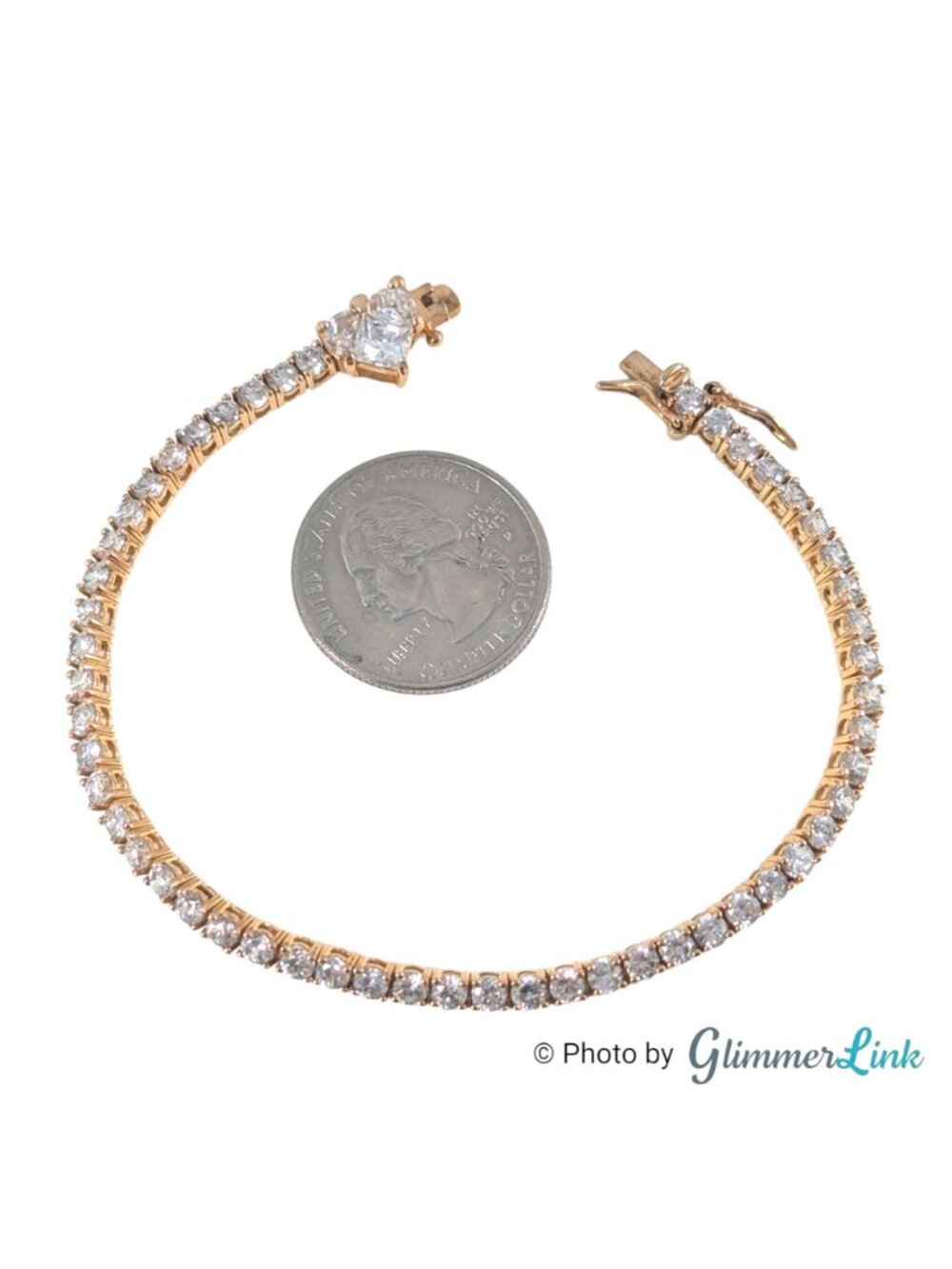 Ross Simons Heart Clasp CZ Tennis Bracelet Gold Plated Sterling 7" - Picture 11 of 14